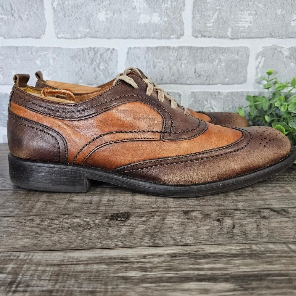 Johnston & Murphy J&M 1850 Two Tone Brown Leather Wingtip Brogue Oxfords Sz. 9.5